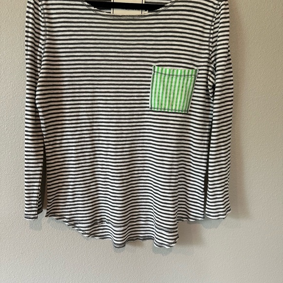Claeson Women's Striped 3/4 Sleeve Tee Raw Trim Colorblock Black White Green XL - Picture 1 of 5